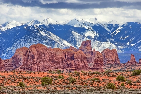 Rock outcrop and Atlas Mountains