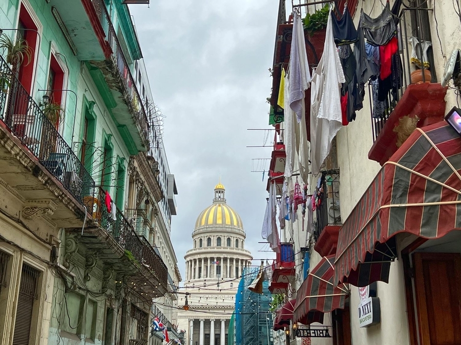 Old Havana street leading to the National Capitol